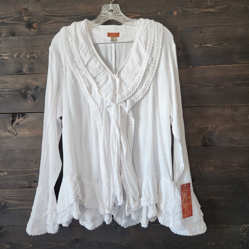 Scully Ruffle Western Shirt Womens XXL Bell Flare Long Sleeves White Cowgirl NWT - Picture 14 of 14